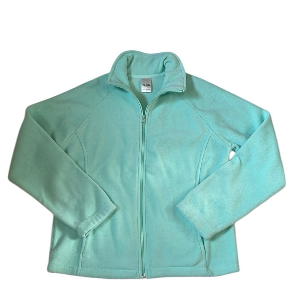 BLAIR SCANDIA WOMENS FLEECE MINT COLOR ZIP UP JACKET POCKETS SIZE SMALL